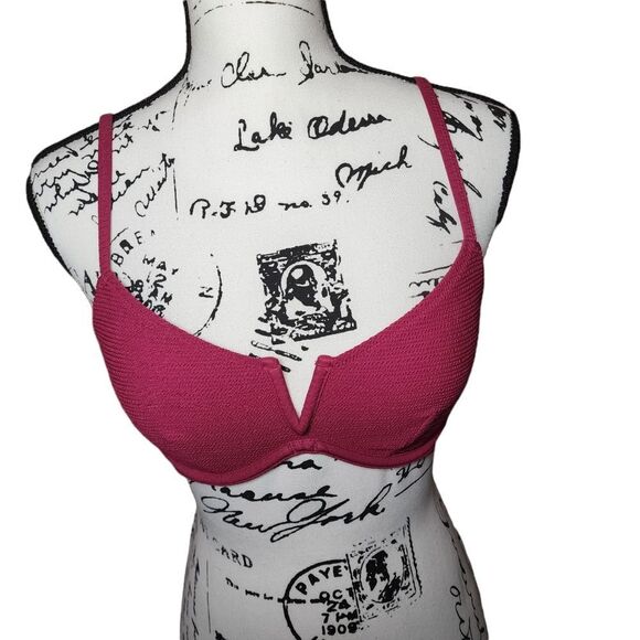 Shade & Shore 34b Magenta Raspberry Swim Bikini Top Underwire Textured - Picture 3 of 10
